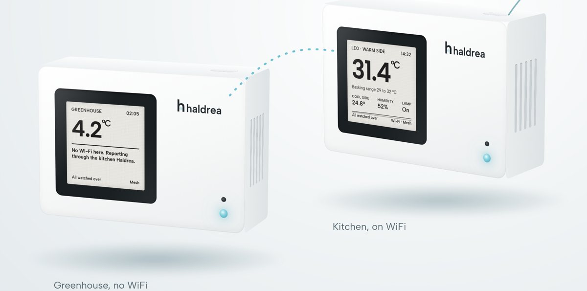 Two Haldrea units: one in a greenhouse with no WiFi reporting through one in the kitchen